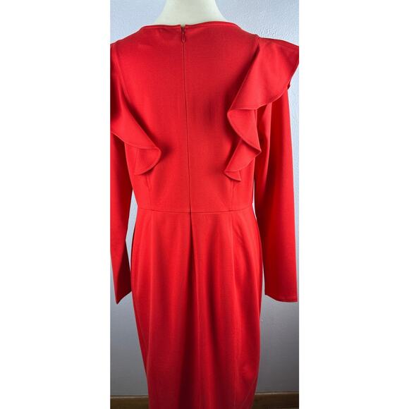 Rachel Parcell Sz L Red Ponte Knit Double Ruffle Sheath Dress Career, Party - Picture 5 of 14